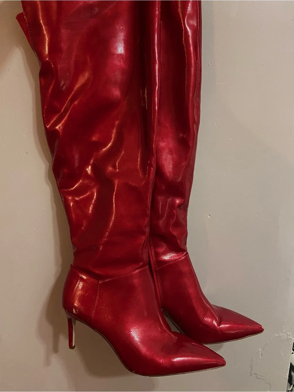 Women's Red Pointed-Toe Knee-High Boots- Jessica Simpson